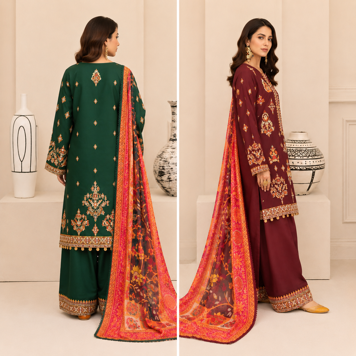 Women’s 3-Piece Embroidered Lawn Suit – Printed Shirt, Trouser & Dupatta